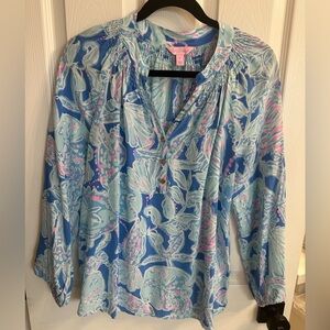 Lilly Pulitzer 100% Silk Elsa Blouse Size M EUC